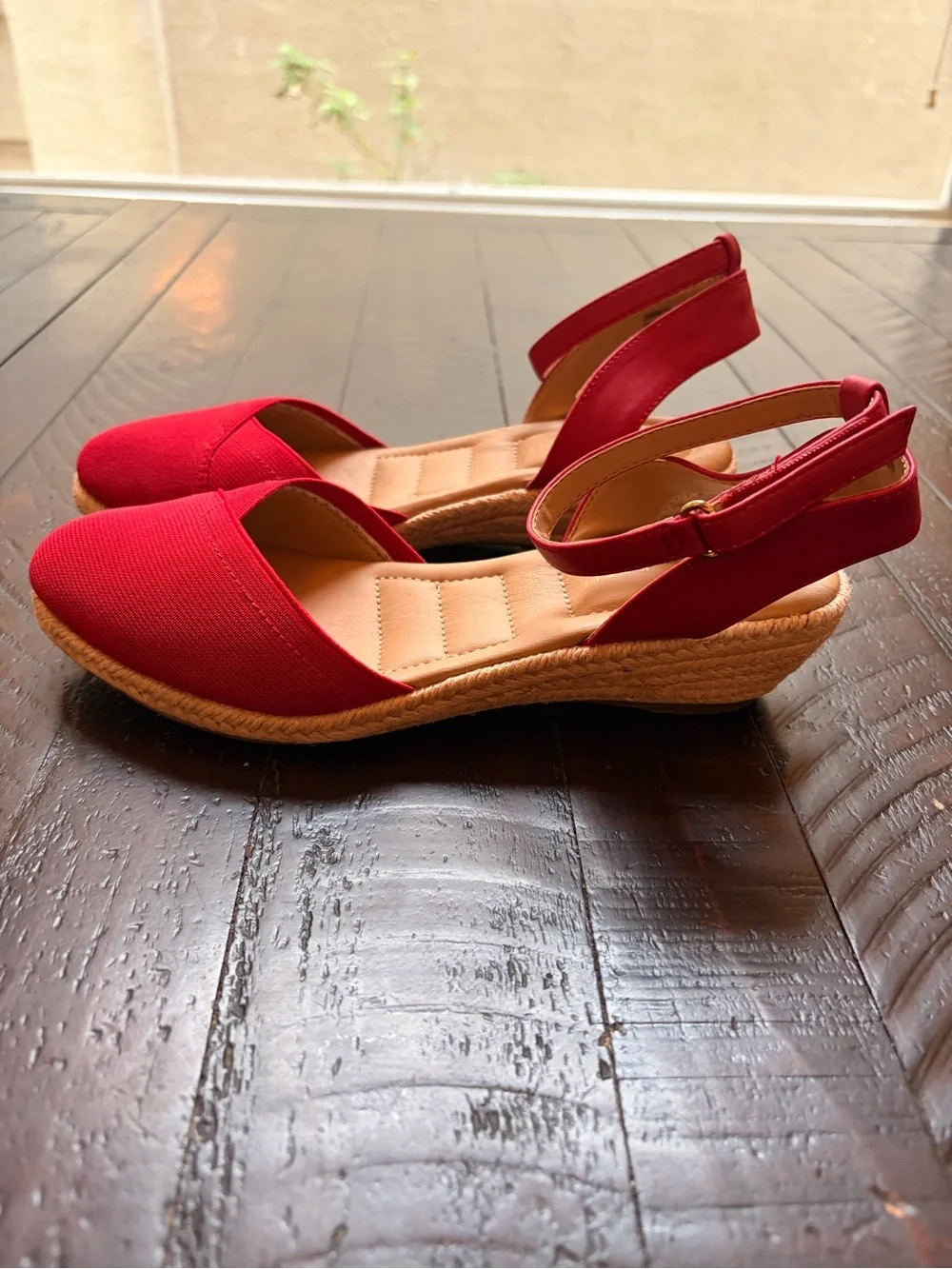 Kelly & Katie Red Ankle-Strap Espadrille Flats
